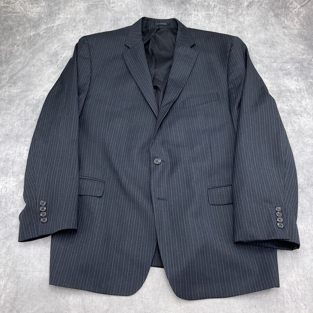 Lauren Ralph Lauren Blazer Men 46L Black Blue Pinstripe Wool Canada Union VTG